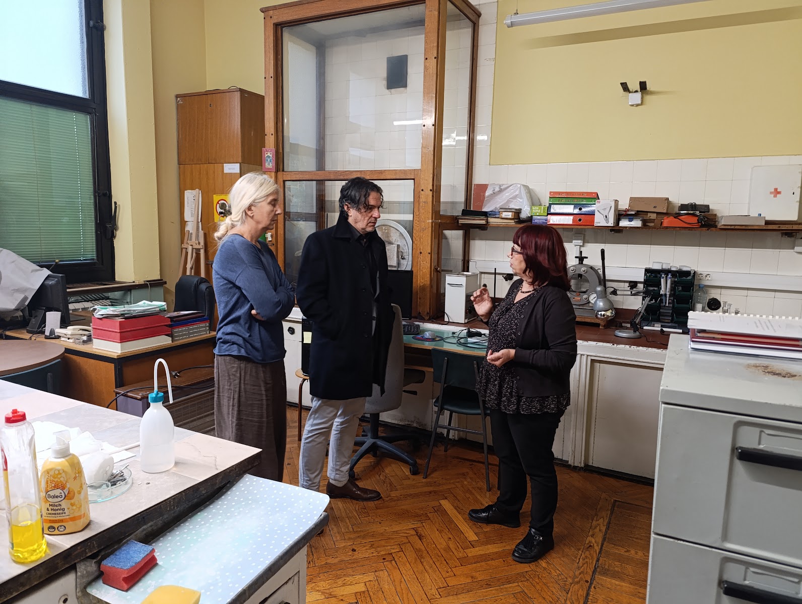 three people in a lab